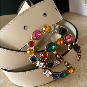 Gucci 1” GG Marmont Multi-Color crystal buckle belt sz 40 off-white cream color